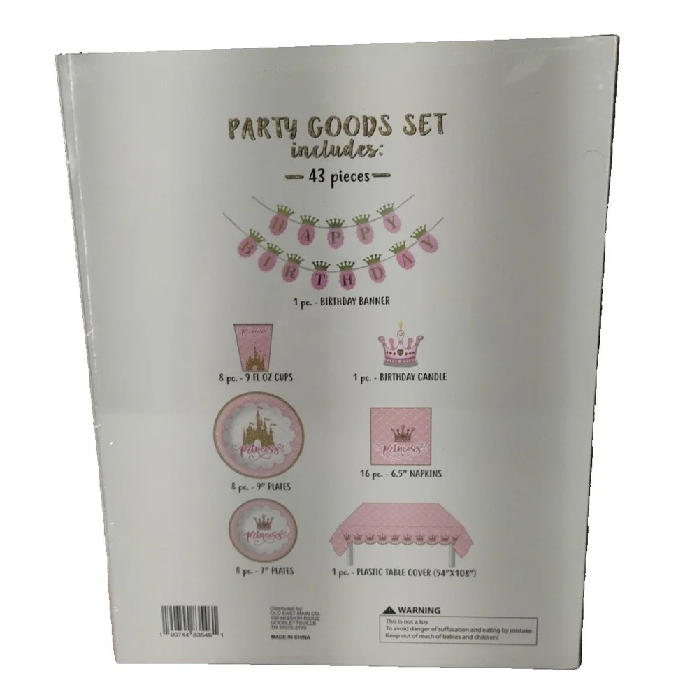 Pink Princess Castle Party Supplies 43pc Box‎  Banner Cups Candle Napkins & More